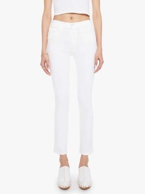 MOTHER Mid Rise Dazzler White Ankle Jeans